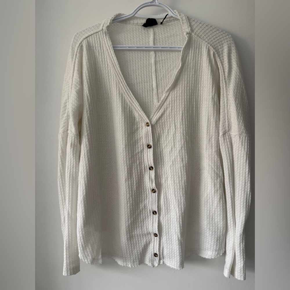 Women's White Long Sleeve Button-Up Top